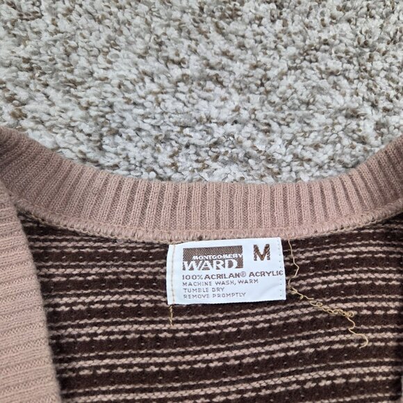 Vintage Montgomery Ward Sweater Vest Mens Medium Brown 100% Acrylic Knit - Picture 2 of 6